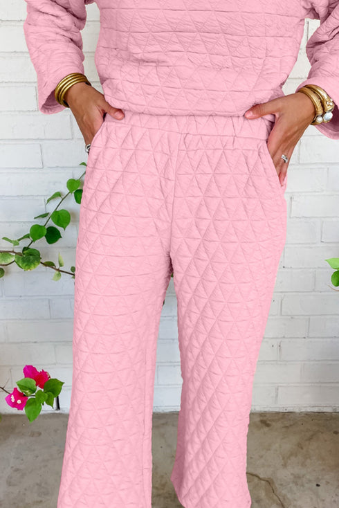 Solid Quilted Pullover and Pants Outfit